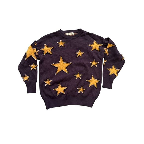 Rare Navy Beaded Gold Start Sweater - M - Picture 1 of 6